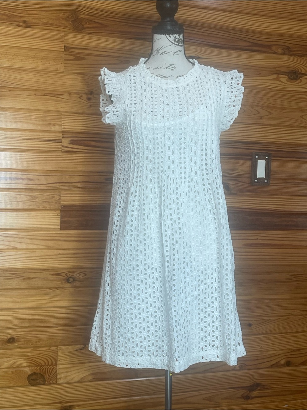Madewell White Eyelet Midi Dress with Ruffle Sleeves